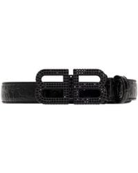 Balenciaga - Cintura Bassa Bb Hourglass Con Lavorazione Coccodrillo E Strass Da Donna - Lyst