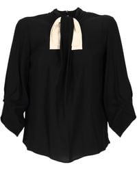 Elisabetta Franchi - Pussy-Bow Long-Sleeve Blouse - Lyst