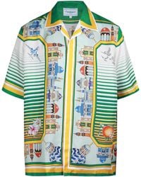 CASABLANCA - Landscapeborder Print Campcollar Shortsleeve Shirt - Lyst