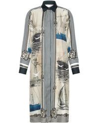 Max Mara - Nautical-Print Silk Midi Dress - Lyst