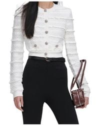 Self-Portrait - Pointelle Diamante Cardigan - Lyst