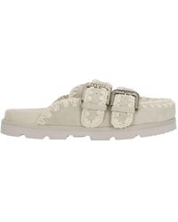 Mou - Stitch Detail Buckled Flat Sandals - Lyst