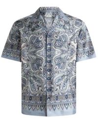 Etro - Silk Bowling Shirt With Placed Pocket-Square Paisley Print - Lyst