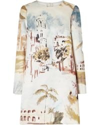 Oscar de la Renta - Printed Satin Mini Dress - Lyst