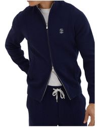 Brunello Cucinelli - Zip-Front Embroidered-Logo Cardigan - Lyst