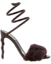 Rene Caovilla - René Caovilla Margot Fur Spiral Heeled Sandals - Lyst