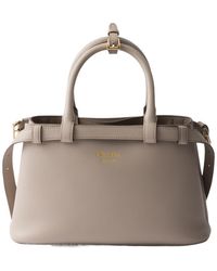 Prada - Buckle Small Leather Handbag With Double Belt - Lyst
