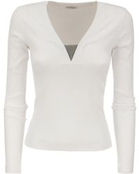Brunello Cucinelli - V-Neck Long Sleeved Top - Lyst