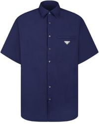 Prada - Triangle Enamel Logo Buttoned Shirt - Lyst