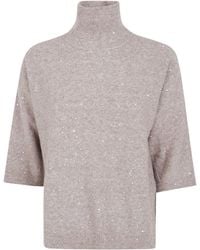Seventy - Sequinned Mock Neck Knitted Sweater - Lyst