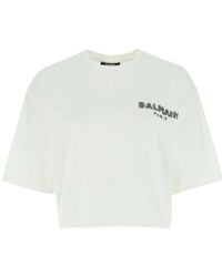 Balmain - Logo Printed Cropped T-Shirt - Lyst