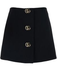 Gucci - Double G Button Crêpe Skirt - Lyst