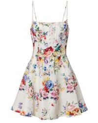 CAMILLA - Embellished Floral Linen And Silk Minidress - Lyst