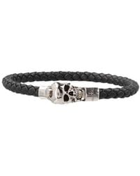 McQueen - Skull Charm Woven Cord Bracelet - Lyst