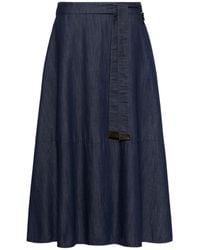 Max Mara - Belted Denim Midi Skirt - Lyst