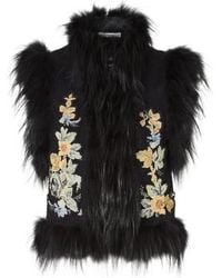 Fendi - Wool Gilet With Embroidery And Fox Fur Trim - Lyst