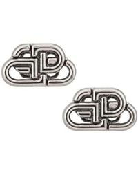 Balenciaga - Logo Engraved Monogram Stud Earrings - Lyst
