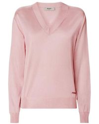 Fendi - Logo Embroidered V-Neck Jumper - Lyst