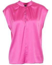 Pinko - Satin Button-Up Sleeveless Blouse - Lyst