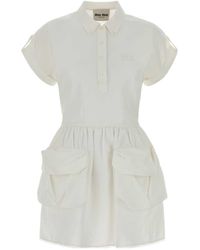 Miu Miu - Short-Sleeved Pocket-Detailed Dress - Lyst