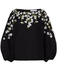 Carolina Herrera - Floral-Appliqué Cotton-Blend Top - Lyst