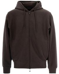Emporio Armani - Jacquard Eagle Logo Hoodie With Adjustable Hood And Zip Closure - Lyst