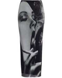 Jean Paul Gaultier - Mesh Printed Long Skirt - Lyst
