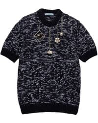 Prada - Short-Sleeved Wool Sweater With Pendants - Lyst