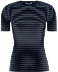 Prada - Crewneck Striped Ribbed T-Shirt - Lyst