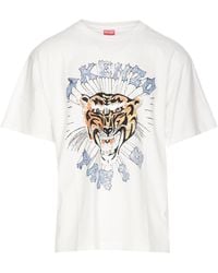 KENZO - Logo Tiger Printed Crewneck T-Shirt - Lyst