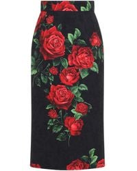Dolce & Gabbana - Rose Print Midi Skirt - Lyst