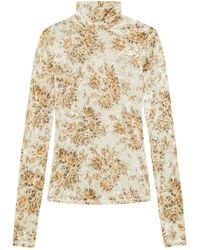 Ganni - Floral Printed Roll-Neck Top - Lyst