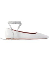 AMINA MUADDI - Crystal-Embellished Leather Ballet Flats - Lyst