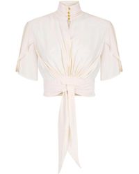 Elisabetta Franchi - Tied Waist High Neck Blouse - Lyst