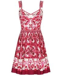 Dolce & Gabbana - Short Majolica-Printed Charmeuse Bustier Dress - Lyst