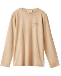 Miu Miu - Garment-Dyed Cotton Jersey T-Shirt - Lyst