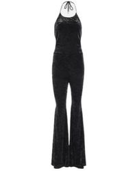 Alexandre Vauthier - Halterneck Flared Velvet Jumpsuit - Lyst