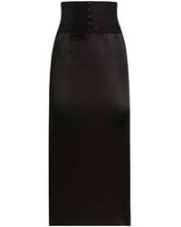 Dolce & Gabbana - Belt Detailed Satin Calf-Length Skirt - Lyst