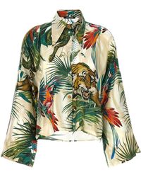 Roberto Cavalli - Jungle Printed Wide Sleeved Satin Shirt - Lyst