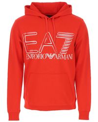 EA7 - Logo-Print Cotton Hoodie - Lyst