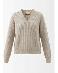 Gucci - V-Neck Ribbed Knit Sweater - Lyst