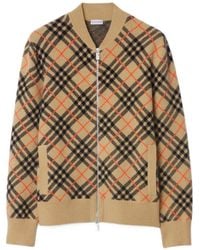 Burberry - Checked Knitted Zip-Up Cardigan - Lyst