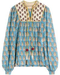 Valentino - Cotton And Lurex Top With Petales D'Amour Embroidered Print - Lyst