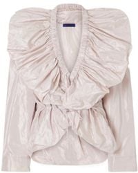 Sharon Wauchob - Satin Blouse With V-Neck Ruffle Detailing - Lyst