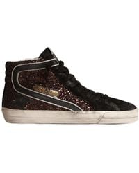 Golden Goose - Slide Glitter High-Top Lace-Up Sneakers - Lyst