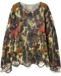 R13 - Boyfriend Distressed Camouflage-Print Open-Knit Sweater - Lyst