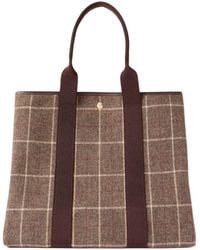 Rue de Verneuil - Large Webbing And Leather-Trimmed Checked Tweed Tote - Lyst