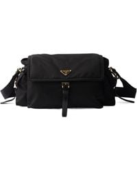 Prada - Logo Plaque Foldover-Top Shoulder Bag - Lyst