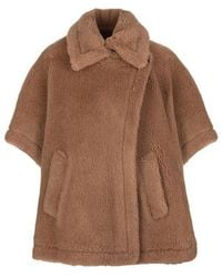 Max Mara - Teddy-Fabric Oversized-Collar Cape - Lyst