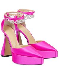 Mach & Mach - Bow Chain Embellished Satin Platform Pumps - Lyst